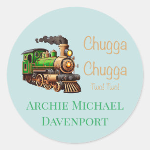 Sticker Rond Chugga Chugga Deux Train Vert Fête d'Anniversaire