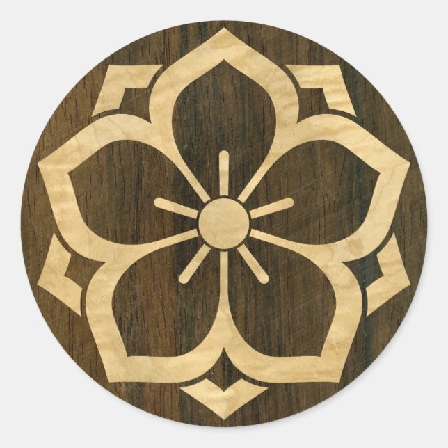 Sticker Rond Chuinyaekikyo Japonais Kamon cerise en fleurs Bois (Devant)