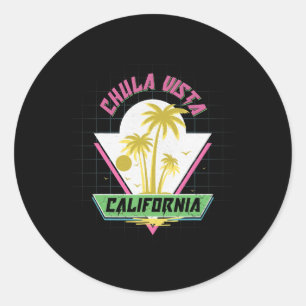 Sticker Rond Chula Vista Californie Rétro Vaporwave Plage 