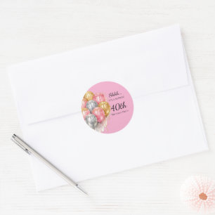 Sticker Rond Chut! Fête d'anniversaire surprise rose, argent et
