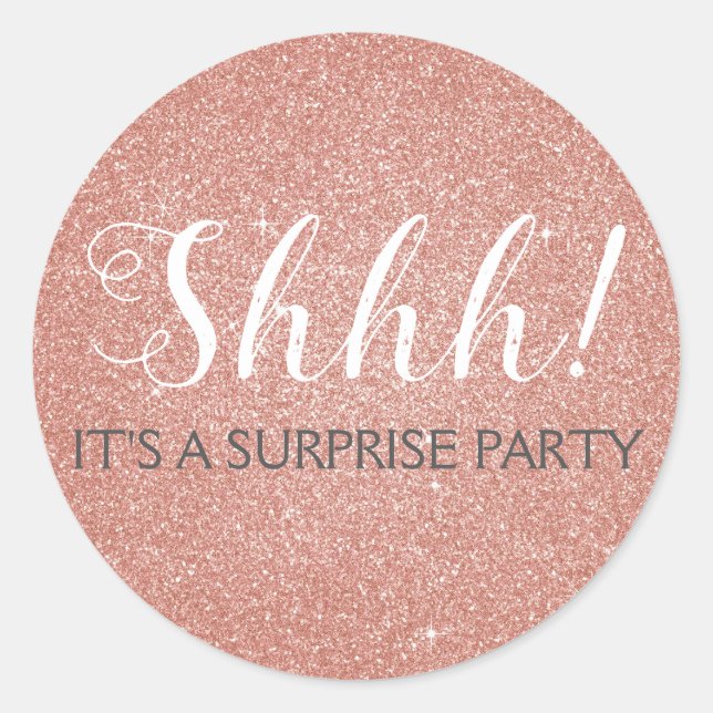 Sticker Rond Chut ! Surprise fête d'anniversaire Rose Gold Rose (Devant)
