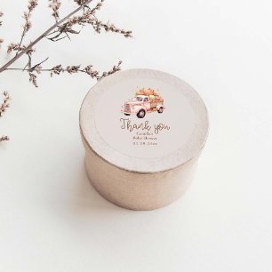 Sticker Rond Chute Baby shower fille Citrouille rose Camion