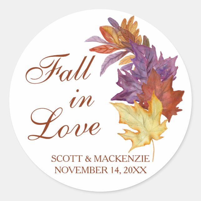 Sticker Rond Chute dans l'amour Rustique Feuille mariage nuptia (Devant)