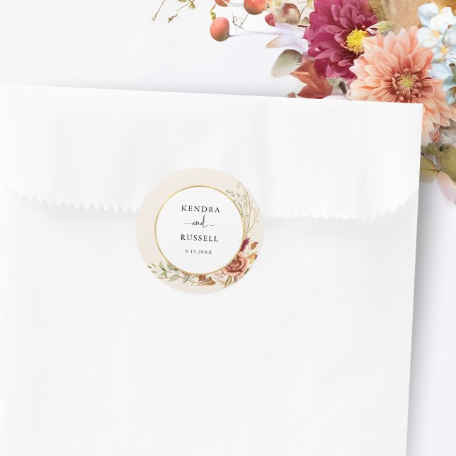 Sticker Rond Chute dorée Terracotta Floral (Créateur téléchargé)