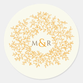 Sticker Rond Chute feuilles orange sur le mariage blanc monogra