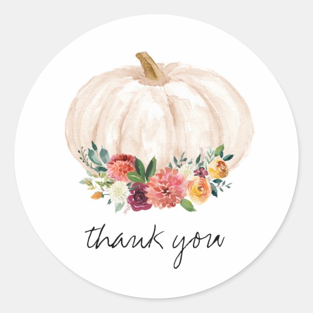 Sticker Rond Chute Floral Citrouille Merci Favoriser (Devant)