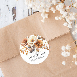 Sticker Rond Chute personnalisée Brown Floral Élégant Merci