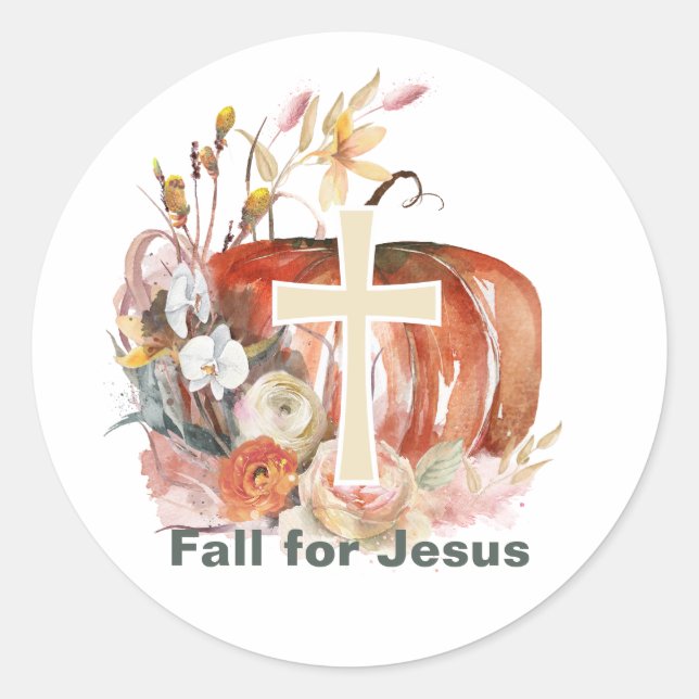 Sticker Rond Chute pour Jésus Citrouille & Croix (Devant)