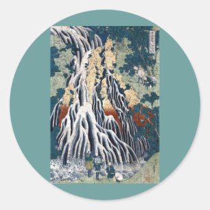 Sticker Rond Chutes Hokusai Kirifuri, Mont Kurokami, Shimotsuke