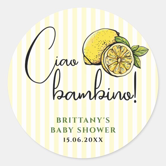 Sticker Rond Ciao Bambino Lemon Baby shower d'été italien (Devant)