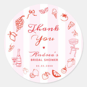 Sticker Rond Ciao Bella Mariage Dessiné à la Main Remerciements