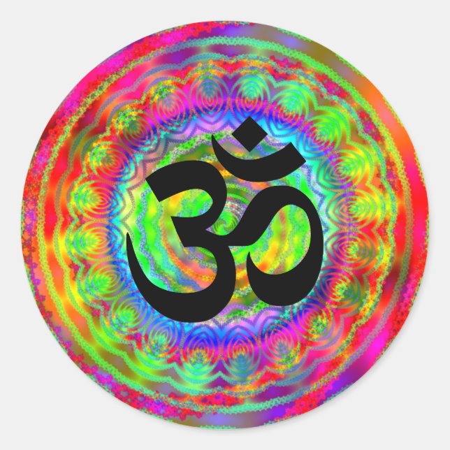 Sticker Rond Cible Tiedye avec symbole Om (Devant)