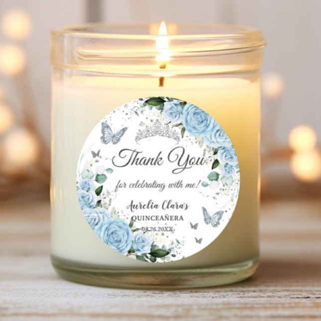 Sticker Rond Ciel bleu Floral Princesse Robe Argent Quinceañera (Créateur téléchargé)