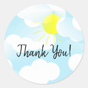 Sticker Rond Ciel d'été bleu soleil avec nuages Merci