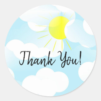 Sticker Rond Ciel d'été bleu soleil avec nuages Merci