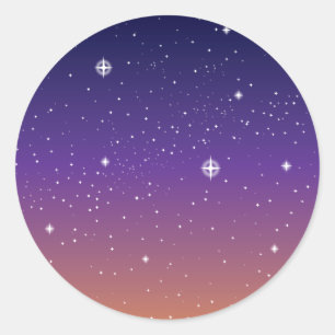 Sticker Rond Ciel étoilé de coucher de soleil violet et or