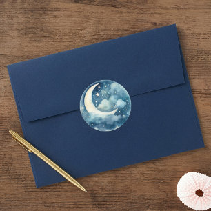 Sticker Rond Ciel étoilé et baby shower de lune