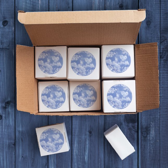 Sticker Rond Ciel Nuageux Cœur Mariage Moderne Bleu Personnalis (Créateur téléchargé)