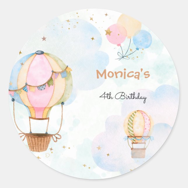 Sticker Rond Ciel nuageux montgolfière anniversaire de enfant (Devant)