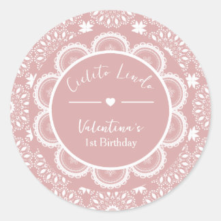 Sticker Rond Cielito Lindo 1er Anniversaire Rose