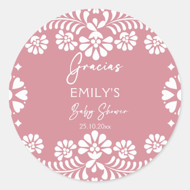Sticker Rond Cielito lindo baby shower mexicain rose pâle (Devant)