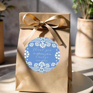 Sticker Rond Cielito lindo bleu poussiéreux baby shower mexicai