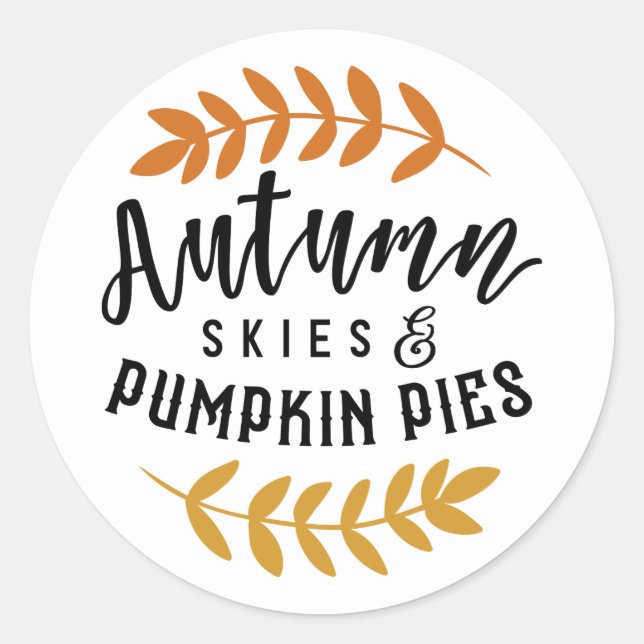 Sticker Rond Ciels d'automne Citrouilles Pies d'automne (Devant)
