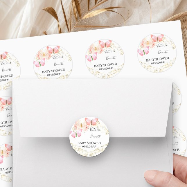 Sticker Rond Cieux Papillon Confetti Rose Corail Or  (Editable stickers from my Butterfly Skies collections)