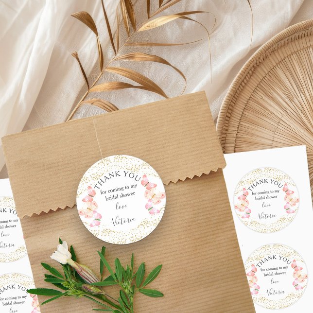 Sticker Rond Cieux Papillon Remerciement Confettis Or Corail (Editable stickers from my Butterfly Skies collections)