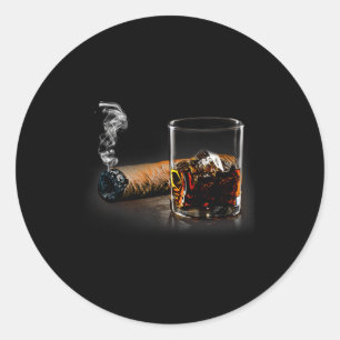 Sticker Rond Cigare et bourbon, excellent cadeau pour les amate