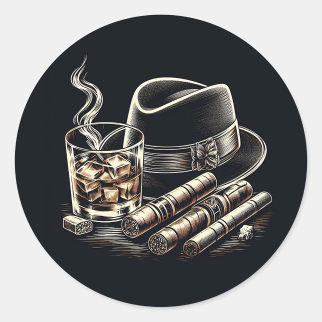 Sticker Rond Cigares et Bourbon (Devant)