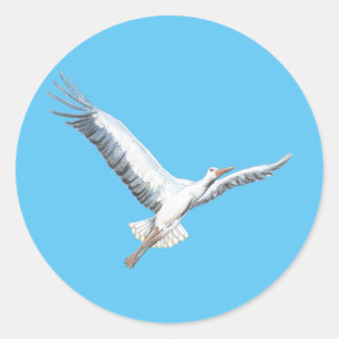 Sticker Rond cigogne blanche volant
