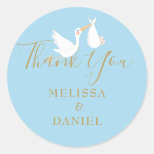 Sticker Rond Cigogne Livraison Spéciale Baby Shower/ Sprinkle