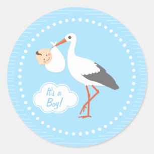 Sticker Rond Cigogne portant l'autocollant mignon de baby