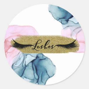 Sticker Rond Cils Élégants Modernes Glamour Rose Turquoise Éthé