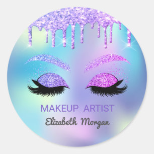 Sticker Rond Cils Faux Pailletés, Gouttes Holographiques