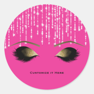 Sticker Rond Cils Maquillage Or Glamour Étincelle Rose Chaud