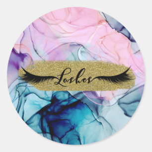 Sticker Rond Cils Moderne Glamour Encre Violet Rose Sarcelle Ét