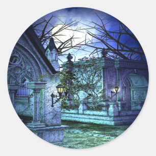 Sticker Rond Cimetière effrayant avec cimetière et tombes