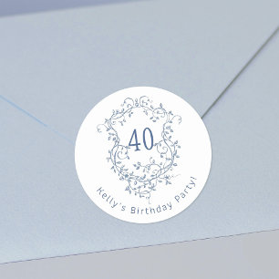 Sticker Rond Cimetière Floral Bleu Classique Français 40e anniv