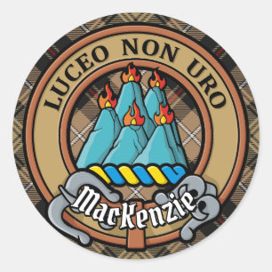 Sticker Rond Cimier Clan MacKenzie sur Tartan de Chasse Marron