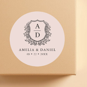 Sticker Rond Cimier rose vif Mariage moderne Monogramme