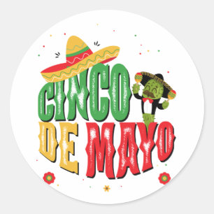 Sticker Rond Cinco De Mayo Avec Casquette Cactus Funny Cinco De