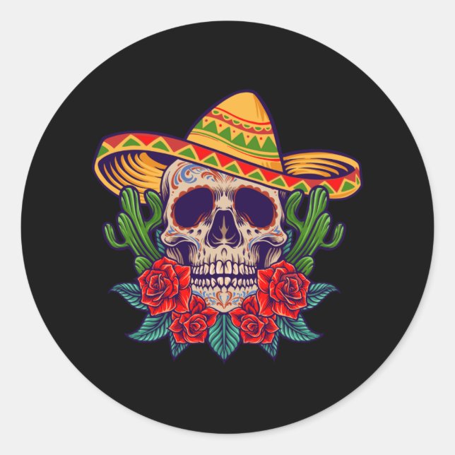 Sticker Rond Cinco de mayo crâne mexicain (Devant)