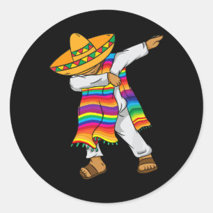 Sticker Rond Cinco De Mayo Dabbing Mexicaine Poncho Enfants