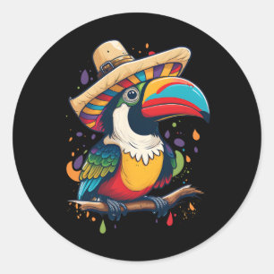 Sticker Rond Cinco De Mayo Garçons Mexicains Sombrero Tucan