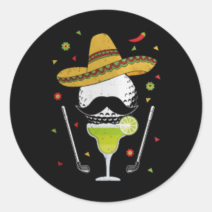 Sticker Rond Cinco De Mayo Golfeur Avec Sombrero Et Margarita
