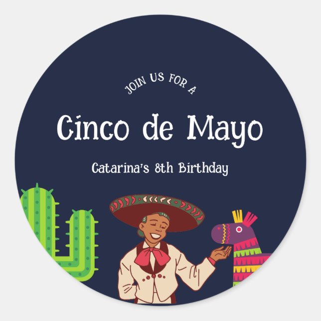 Sticker Rond Cinco de Mayo soirée mexicaine d'anniversaire (Devant)