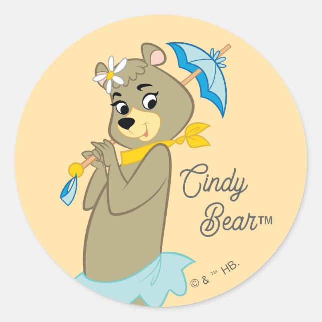 Sticker Rond Cindy Bear tenant le parasol (Devant)