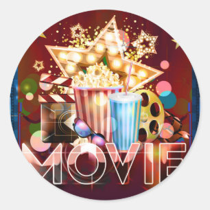 Sticker Rond Cinéma Films Soirée Cinéma Cadeau pour Anniversair